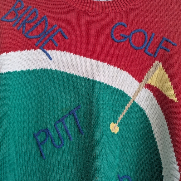 Vintage Leon Levin Novelty Golf Theme Knit Cotton Sweater XL Colorful - Picture 3 of 7